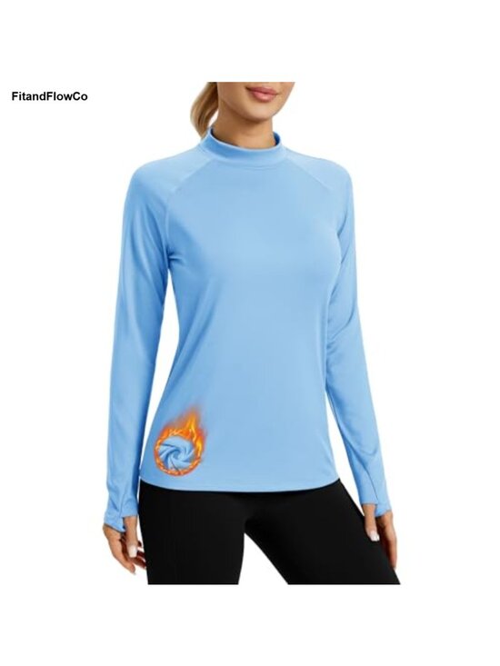 Tops - Fleece Lined Mock Neck Long Sleeve Base Layer Thermal Shirt